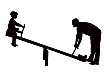 a man and boy at park, silhouette vector