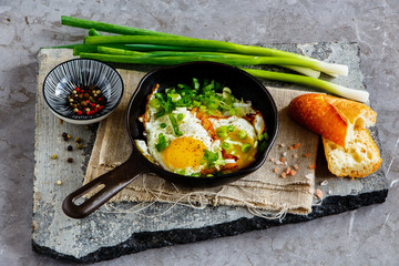 Fried eggs in frying pan