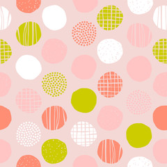 Geometric seamless pattern with polka dot background. Modern freehand texture. Vector illustration for print, wrapping paper, design.
