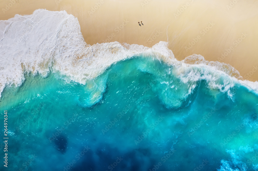 Wall mural coast as a background from top view. turquoise water background from top view. summer seascape from 