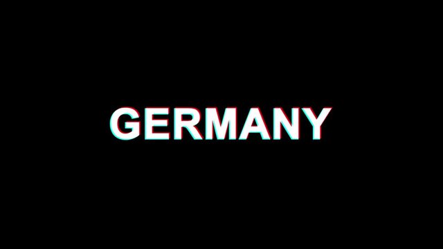 GERMANY Glitch Text Abstract Vintage Twitched 4K Loop Motion Animation . Black Old Retro Digital TV Glitch Effect Including Twitch, Noise, VHS, Distortion.