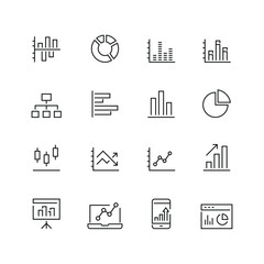 Graph related icons: thin vector icon set, black and white kit