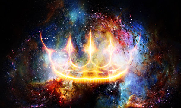 Royal crown in cosmic space. Light crown.