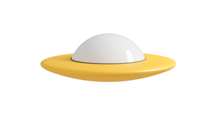 World UFO Day - I want to believe. UFO aliens spaceship on white background. Isolated unidentified object. Render 3d illustration. Printing on poster,T-shirt. Contemporary trend banner with copy-space