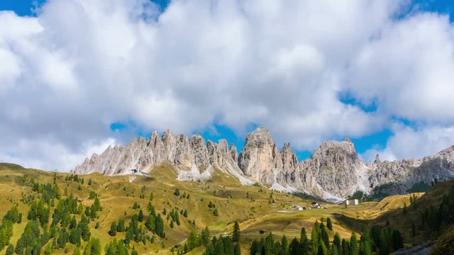 Time Lapse of Dolomites Italy landscape Pizes de Cir Ridge in South Tyrol, Western Dolomites - Italy tourist attraction for nature travel and outdoor acticity. Breathtaking landscape of Northern Italy