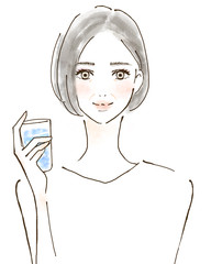 水を飲むシニア女性　ミネラルウォーター　水分補給　美容　健康