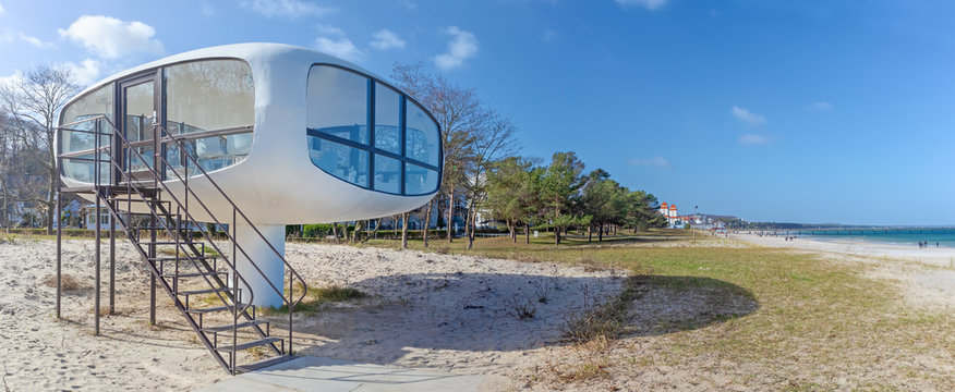 Historic Rescue tower of Ulrich M&uuml;ther at the Beach of Binz at the Baltic Coast (Island Rugia, Germany)