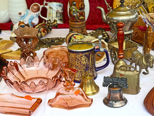 View of the open air giant flea market (Riesenflohmarkt) in Munich.You find everything for every budget: home decor, home appliance and vintage merchandise