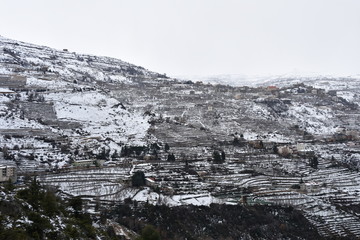Snowy Mountain Terraces near Bcharre, Lebanon