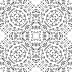 Monochrome Seamless Pattern with Floral Ethnic Motifs