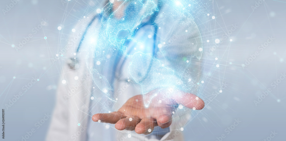 Aufkleber doctor using america usa map globe network hologram 3d rendering