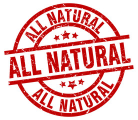 all natural round red grunge stamp