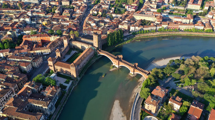 Aerial drone panoramic photo from iconic city of Verona, Italy