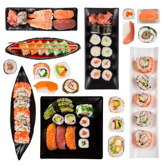 Japanese sushi set on white background
