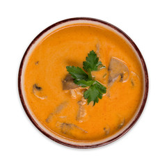 Tom yum asian food background on white table.