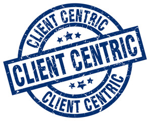 client centric blue round grunge stamp