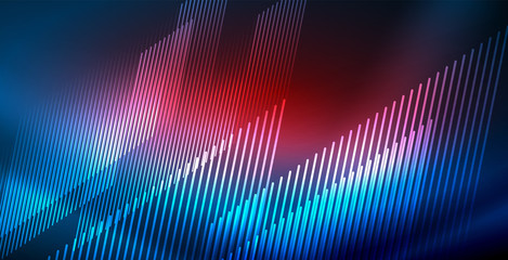 Neon glowing techno lines, blue hi-tech futuristic abstract background template with lights