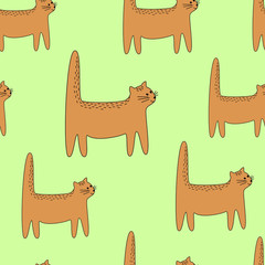 Beautiful creative textiles. Image of original kittens. Wallpaper and background for a beautiful children's room. Vector illustration