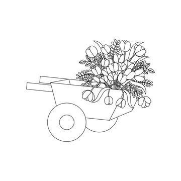 recommend clip art: Spring flowers in wheelbarrow outline