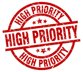 high priority round red grunge stamp