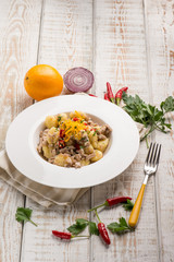 gnocchi with tuna onion and orange grated peel