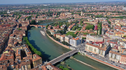 Obraz premium Aerial drone panoramic photo from iconic city of Verona, Italy