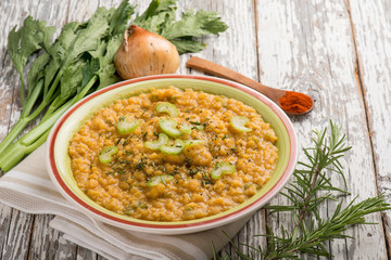 lentils with celery onion and paprika spice