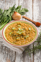 lentils with celery onion and paprika spice