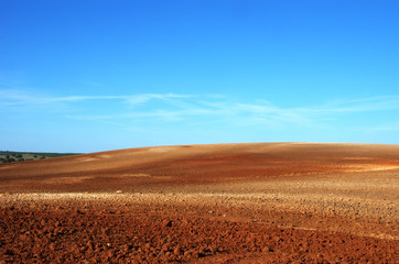 Plowed field in the Alentejo plain of Portugal