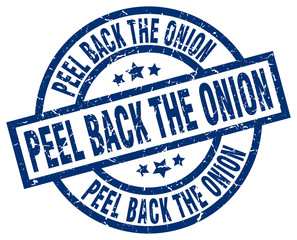 peel back the onion blue round grunge stamp