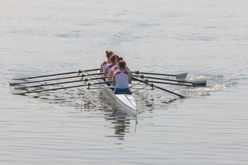 Rowers on eight rowing rowing boats on a rowing canal