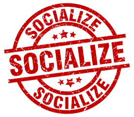 socialize round red grunge stamp