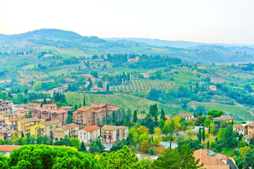 Fototapeta na wymiar View of the countryside in Tuscany, Italy in summer.