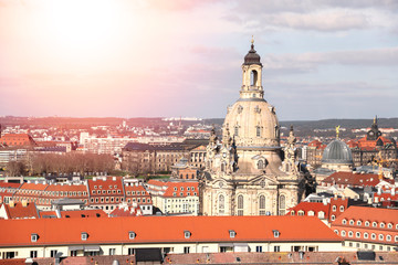 View from roofs to Frauenkirche in Dresden city