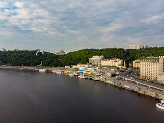 Fototapeta na wymiar aerial view of city riverside. rivershore. copy space