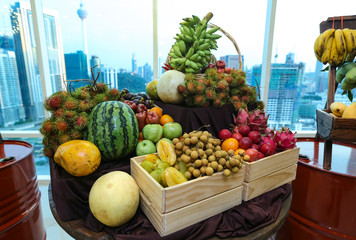 Variety of fresh tropical fruits