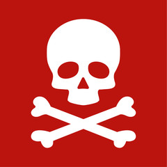 Modern flat skull crossbones icon isolated on red background
