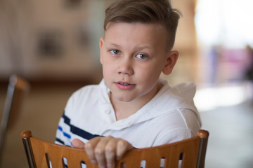 Portrait of a beautiful child in the room.