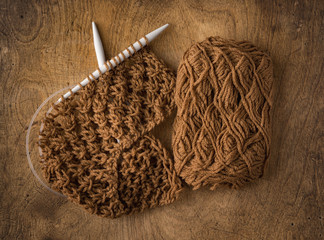 knitting - brown yarn