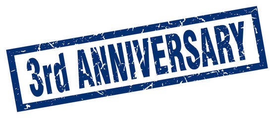 square grunge blue 3rd anniversary stamp