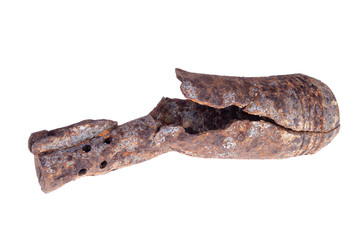 Torn mine World War II on a white background