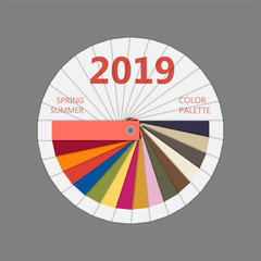 Obraz premium Round paper Spring and summer 2019 colors palette. Fashion trend guide. Palette fashion colors guide with named color swatches, RGB and TCX. Color of the year - living coral. Vector illustration