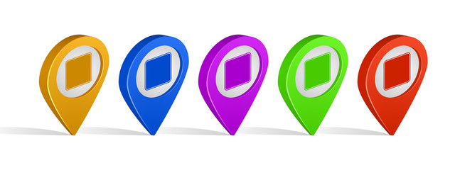 Multi color 3d pins of square rounded sign icon
