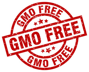 gmo free round red grunge stamp