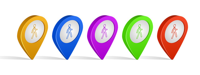 Multi color 3d pins of walking sign icon