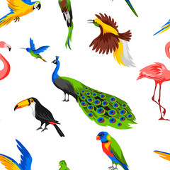 Seamless pattern with tropical exotic birds.