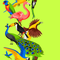 Seamless pattern with tropical exotic birds.