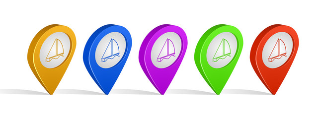 Multi color 3d pins of sailing sign icon