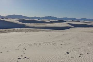 View of the White Sands National Monument with its gypsum sand dunes in the northern Chihuahuan Desert in New Mexico, United States
