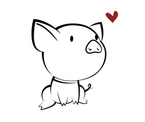 Illustrations of pig action logo on white background, Animals vector of isolated a cute pig icon